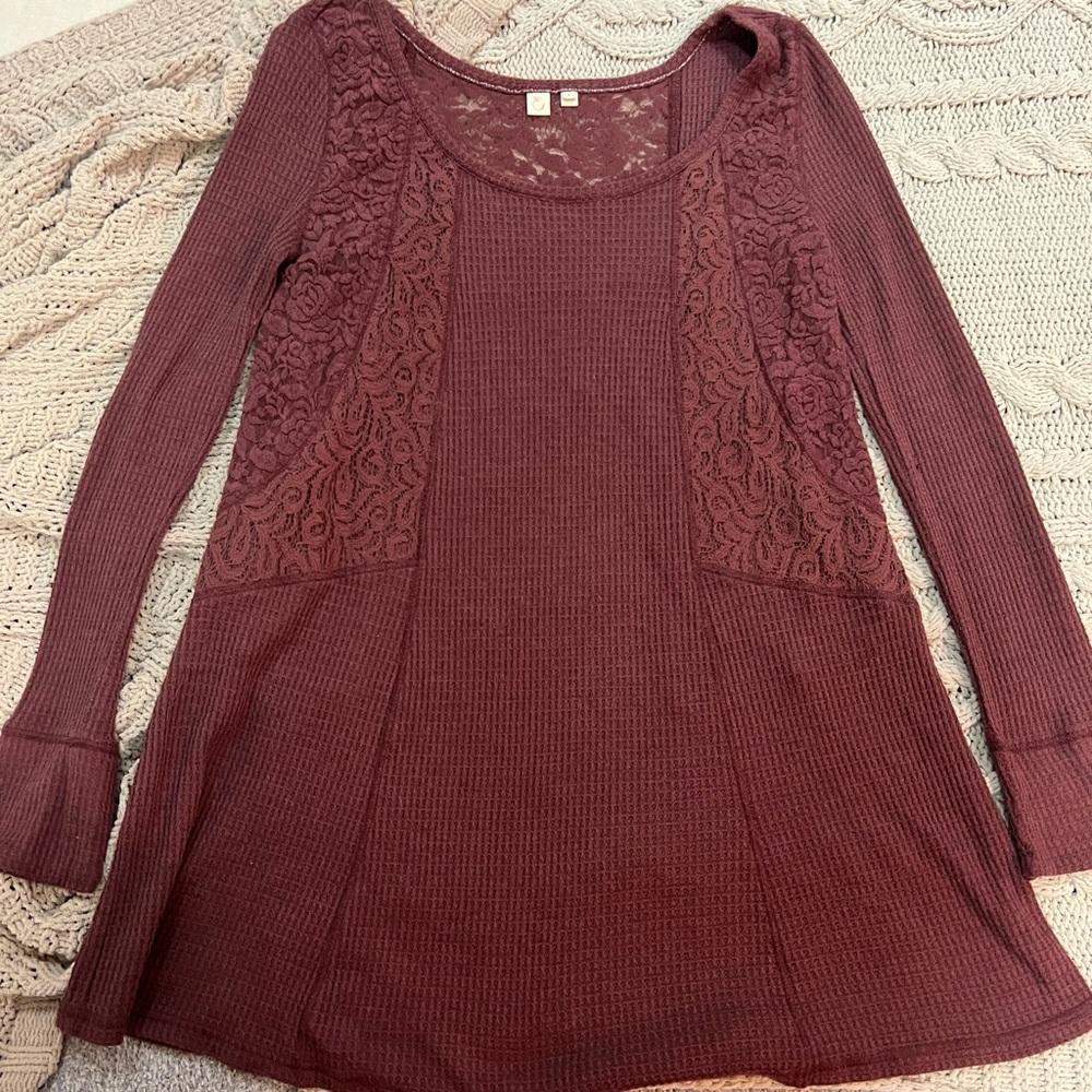 Burgundy/mauve thermal and lace tunic dress